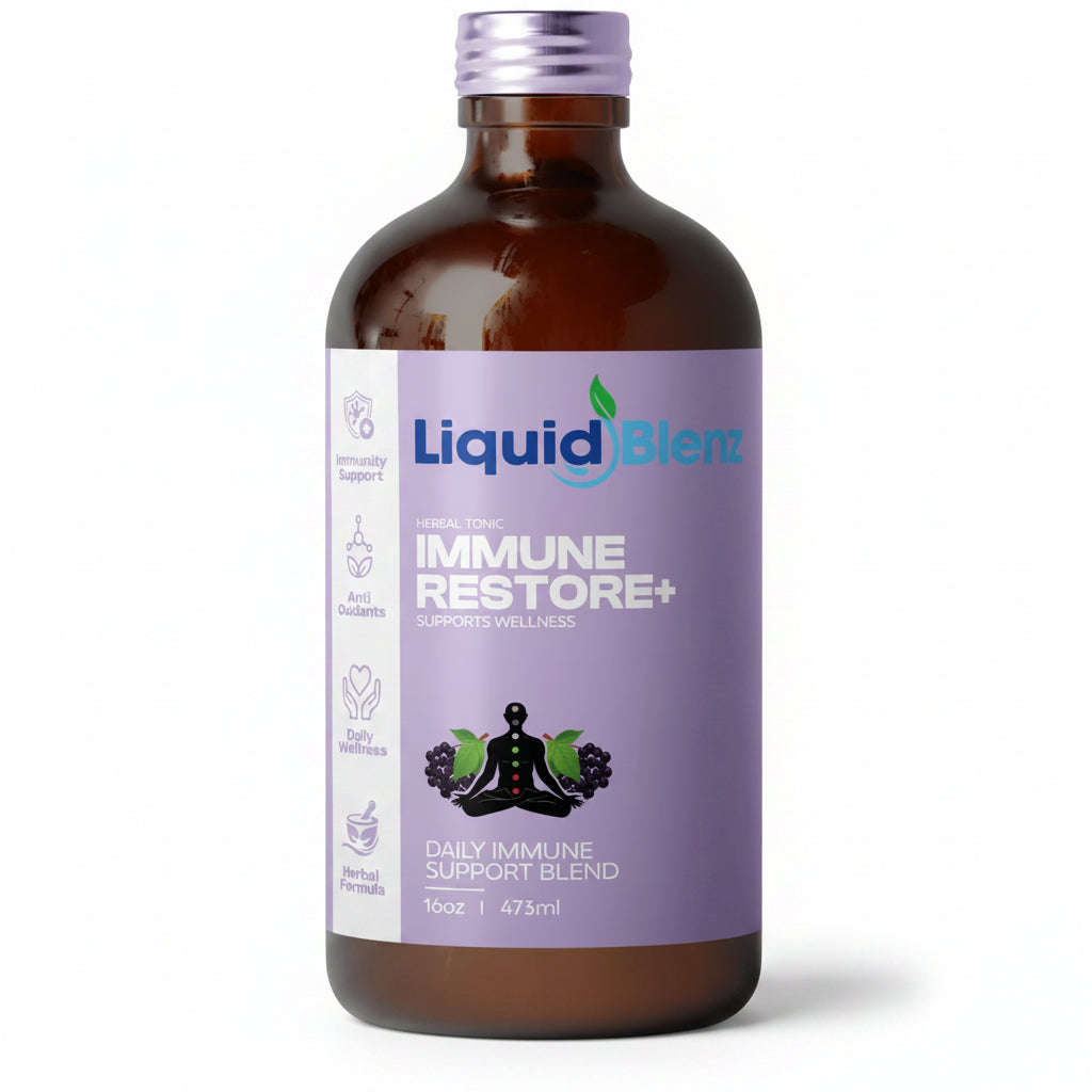 Liquid Blenz Immune Restore+ Herbal Botanical Tonic 16 oz bottle