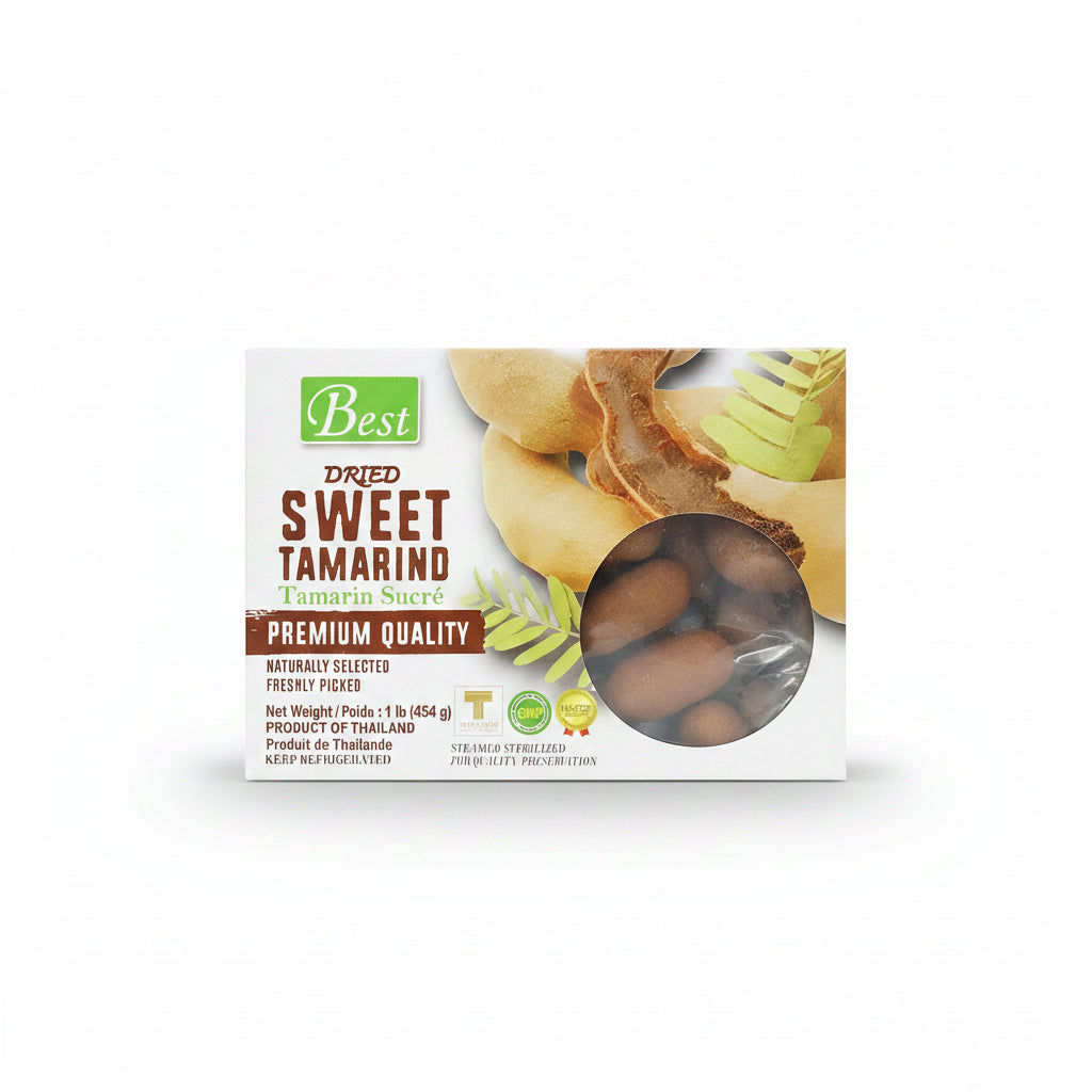 Best Dried Sweet Tamarind 1 lb package with whole tamarind pods, product of Thailand.